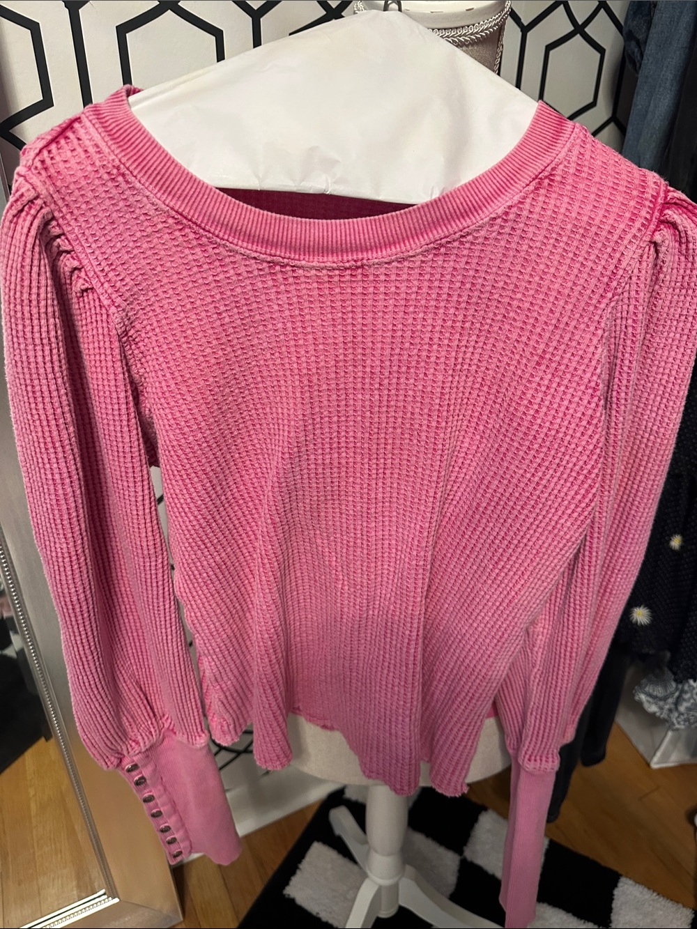 Free people one Pink Waffle Knit Long Sleeve Top